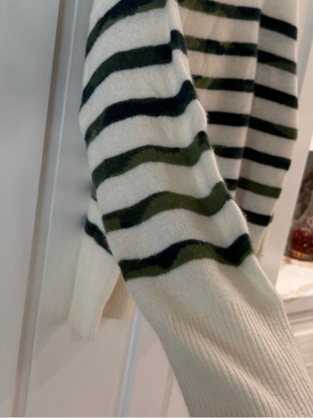 Vineyard Vines Cashmere Cream Sweater with Green Camo Stripes - Picture 10 of 16